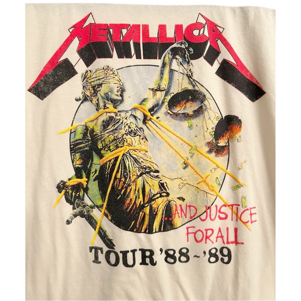 Metallica Tour '88-'89 Graphic Ringer T-Shirt Black Cream Women’s Large - Picture 3 of 6